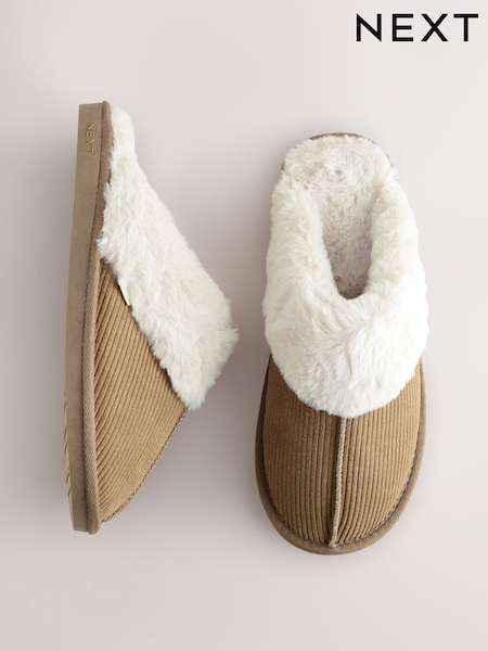 Mocha Brown - Suede Mule Faux Fur Slippers (F85142) | R$ 210
