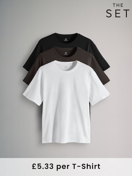 The Set Black/Chocolate Brown/White 3 Pack Relaxed Short Sleeve Cotton T-Shirt (F85161) | R$ 160