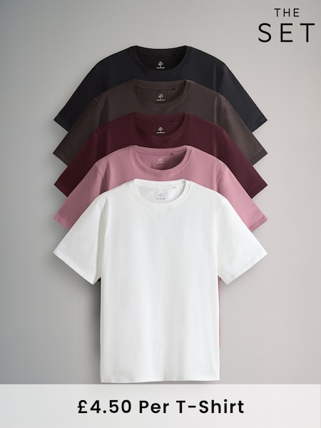 The Set Black/Chocolate Brown/Berry/Mid Pink/Cream 5 Pack Relaxed T-Shirts (F85163) | 111 QAR