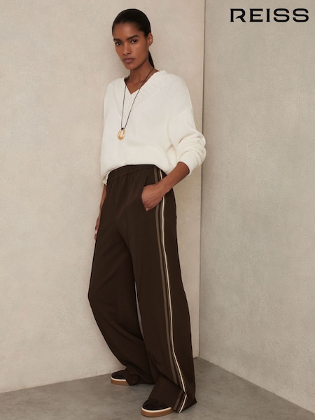 Reiss Chocolate Brown Robyn Side-Stripe Wide-Leg Trousers (F85170) | €195