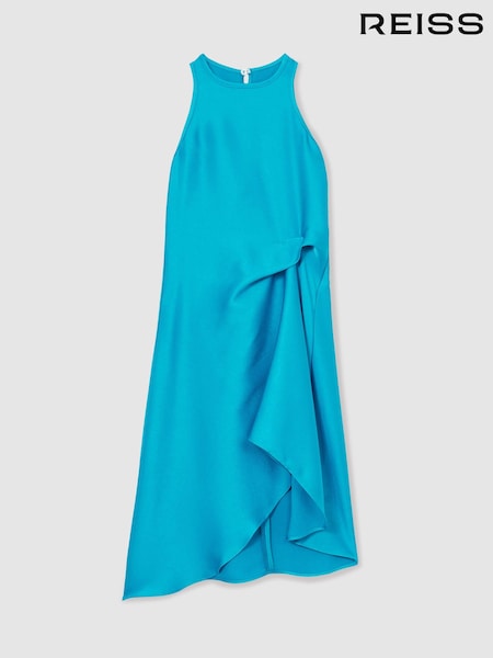 Reiss Blue Micah Satin Drape Tuck Midi Dress (F85177) | kr1 263