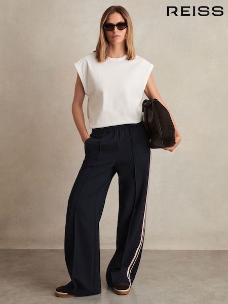 أزرق داكن - Reiss Robyn Side Stripe Wide Leg Trousers (F85178) | ‏1,008 د.إ.‏