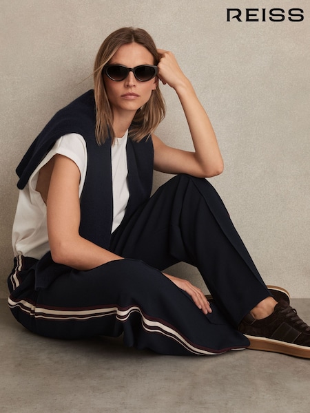 Reiss Navy Robyn Side-Stripe Wide-Leg Trousers (F85179) | €195