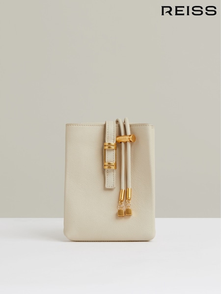 Reiss Off White Vienna Leather Phone Holder (F85189) | €140