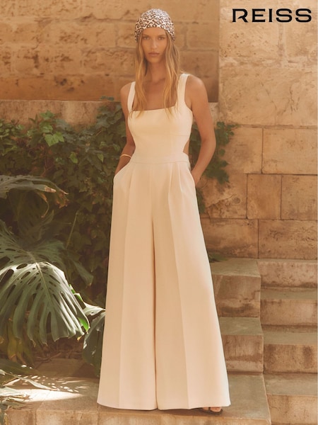 Reiss Pale Pink Dion Wide-Leg Cut-Out Jumpsuit (F85190) | 1,823 QAR