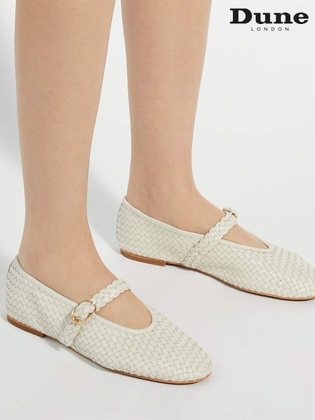 Dune London Cream Headline Mary Jane Woven Ballet Shoes (F85269) | €121