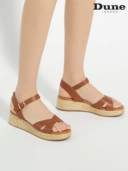 Dune London Brown Littleton Cross Strap Rope Flatform Sandals (F85270) | €101