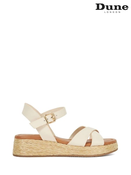 Dune London Cream Standard Fit Littleton Cross Strap Rope Flatform Sandals (F85272) | €101