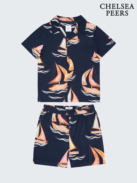 Chelsea Peers Blue Kids Sailing Boat Print Short Pyjamas Set (F85275) | €50