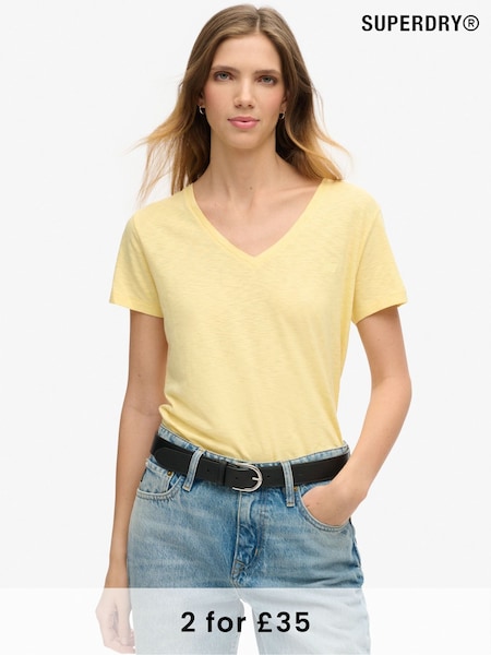 Superdry Yellow Slub Embroidered V-Neck T-Shirt (F85343) | €31