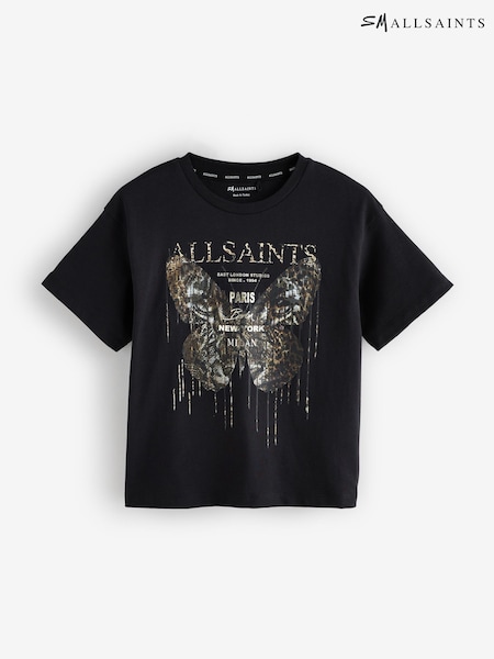 smALLSAINTS Black/Butterfly Girls Graphic Oversized Crew T-Shirt (F85491) | AED140 - AED163