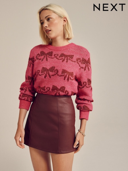 Berry Red Faux Leather Mini Skirt (F85601) | €25