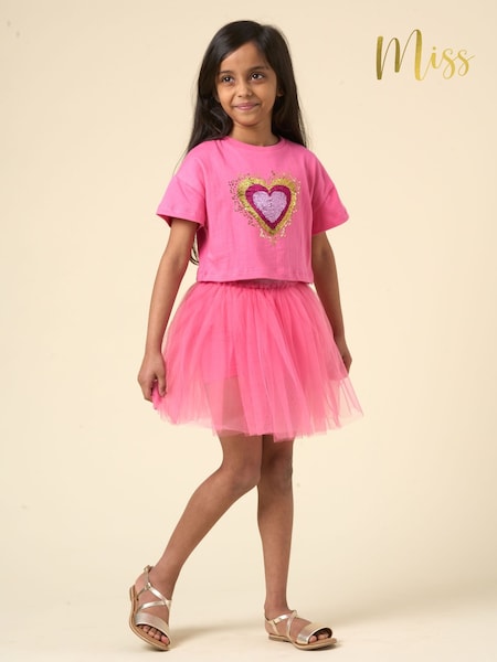 Roz deschis - Miss Cropped Printed Brown T-Shirt and Skirt Outfit Set (F85618) | 223 LEI
