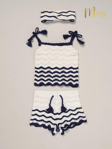 Miss True 100% Cotton White Knit Top Shorts and Headband Outfit Set (F85625) | 1,322 UAH - 1,442 UAH