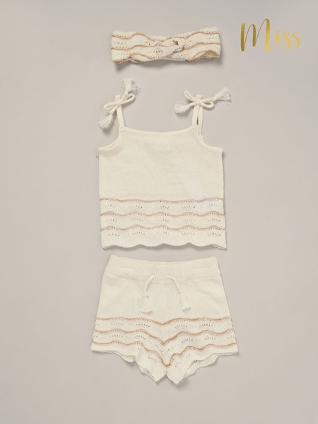 Miss True 100% Cotton White Knit Top Shorts and Headband Outfit Set (F85650) | 1,322 UAH - 1,442 UAH