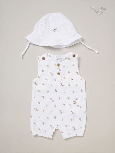 Rock-A-Bye Baby Boutique 100% Cotton Printed Muslin White All in one (F85684) | €24