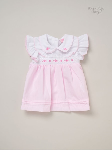 Rock-A-Bye Baby Boutique Pink 100% Cotton Dress Knickers and Bow Headband Outfit Set (F85687) | €28