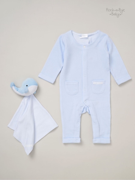 Albastru Chrome - Set salopetă și pătură Rock-A-Bye Baby Boutique Albastru 100% bumbac tip Țesătură de vafe (F85693) | 164 LEI