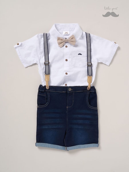 Little Gent Blue Shirt Shorts and Braces Outfit Set (F85710) | €40 - €42