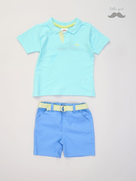 Little Gent Polo Shirt and Belted Shorts Outfit Set (F85713) | ₪121 - ₪141