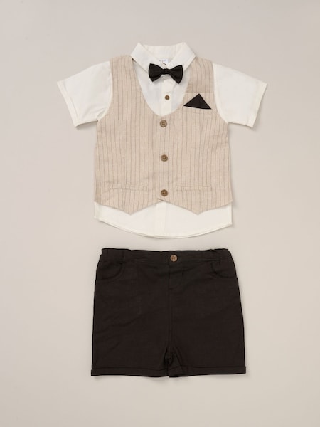 Little Gent 100% Cotton Brown Shirt with Mock Waistcoat Shorts and Bowtie Outfit Set (F85716) | 1,802 UAH