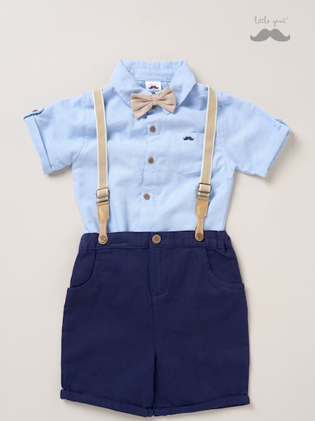 Little Gent Blue Shirt Shorts and Braces Outfit Set (F85731) | ₪151 - ₪161