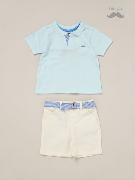 Little Gent Polo Shirt and Belted Shorts Outfit Set (F85732) | ₪121 - ₪141