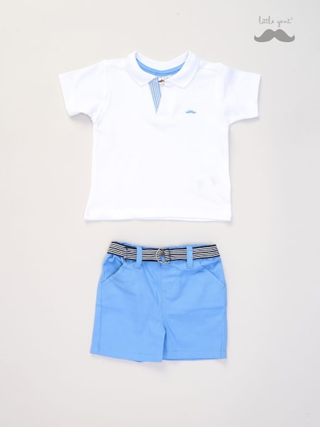 Little Gent Polo Shirt and Belted Shorts Outfit Set (F85738) | ₪121 - ₪141