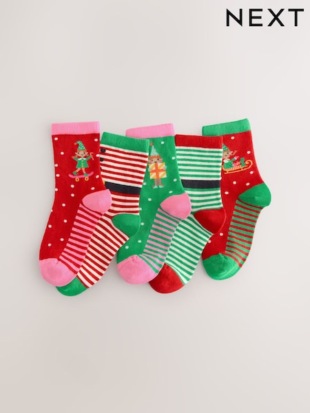 Rdeča, zelena - Cotton Rich Christmas Elf Ankle Socks 5 Pack (F85745) | € 9 - € 12