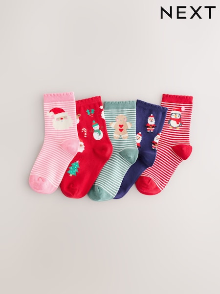 Red Green and Navy Blue - Cotton Rich Christmas Character Ankle Socks 5 Pack (F85749) | € 9 - € 12