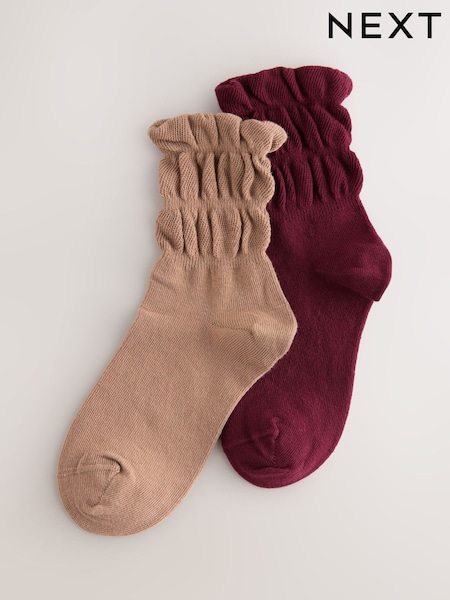 Burgundy Red and Tan Brown - Slouchy Ankle Socks 2 Pack (F85751) | € 9 - € 10