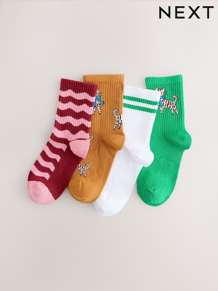 Green/Yellow/White and Pink Cotton Rich Cat Character Ankle Socks 4 Pack (F85753) | 35 QAR - 40 QAR
