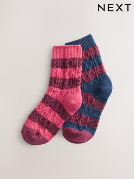 Navy Blue And Burgundy Red Cable Boots Socks 2 Pack (F85757) | € 10 - € 11