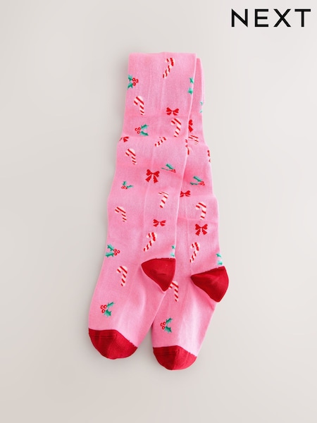 Pink Candy Cane Print Cotton Rich Christmas Tights (F85761) | €0