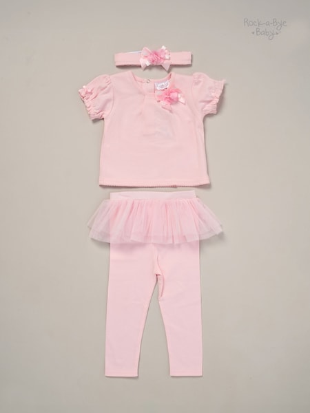 Rock-A-Bye Baby Boutique Rose Ribbon Detail Top, Trouser and Headband Outfit Set (F85777) | kr314