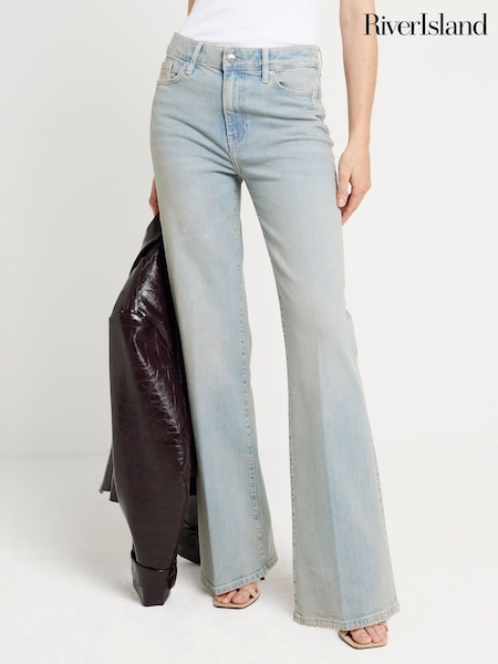 River Island Blue Light Blue High Rise Wide Leg Jeans (F85797) | €74