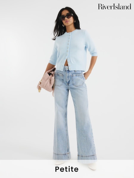 River Island Blue Petite Light Blue High Rise Wide Leg Jeans (F85808) | €77