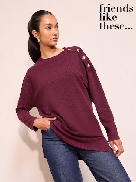 Friends Like These Burgundy Button Detail Rib Tunic (F85820) | €45