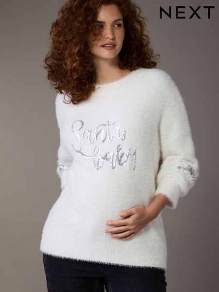 White Maternity Knitted Christmas Jumper (F85839) | €51.50