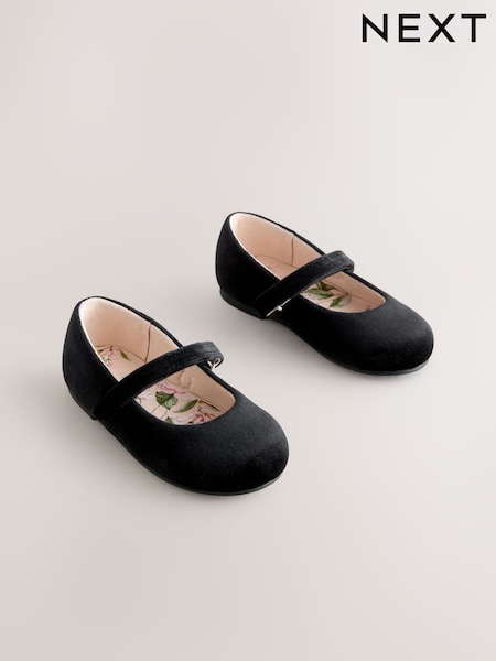 Black Velour Standard Fit (F) Touch Fastening Mary Jane Occasion Shoes (F85923) | €25 - €28