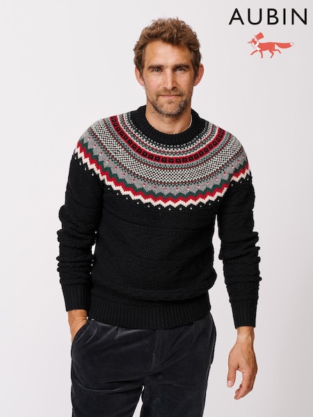 Aubin Placement Fairisle Crew Neck Black Jumper (F85965) | AED751