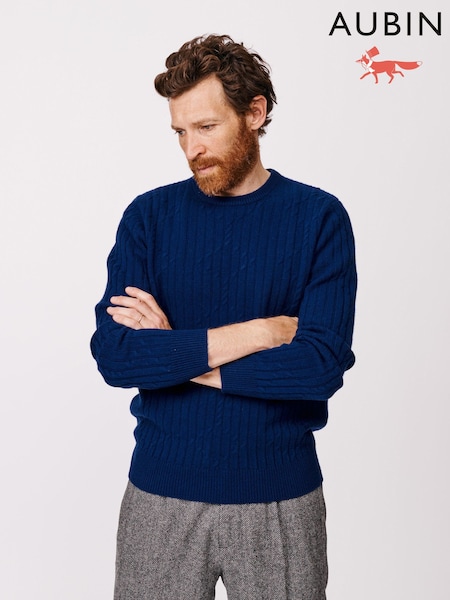 Aubin Blue Saxby Cable Crew Neck Jumper (F85989) | €184