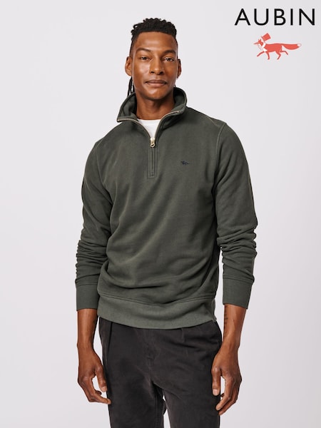 Aubin Green Harris Zip Neck 100% Cotton Jumper (F86030) | €118
