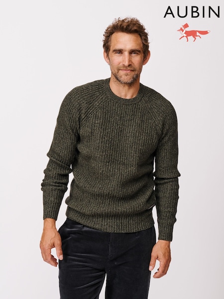 Aubin Green Ray Fisherman Rib Crew Neck Jumper (F86048) | €126