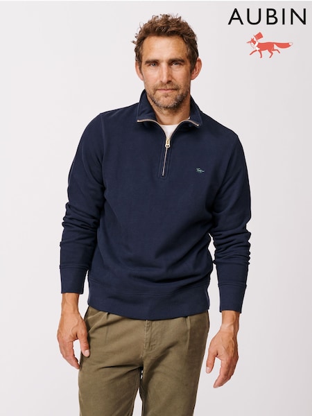 Aubin Blue Harris Zip Neck 100% Cotton Jumper (F86086) | €118