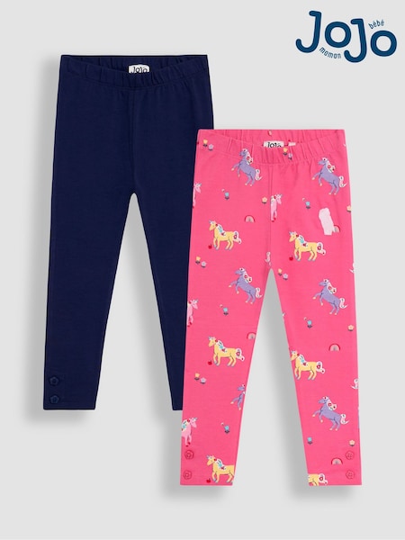 JoJo Maman Bébé Fuchsia Pink Unicorns 2-Pack Printed Leggings (F86101) | €27.50 - €31.50