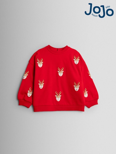 JoJo Maman Bébé Red Reindeer Appliqué Sweatshirt (F86107) | € 40 - € 45