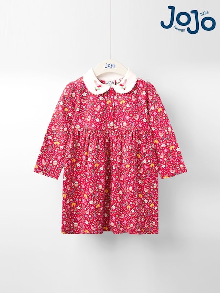 JoJo Maman Bébé Red Robin Floral Christmas Printed Embroidered Collar Dress (F86110) | R$ 235 - R$ 265