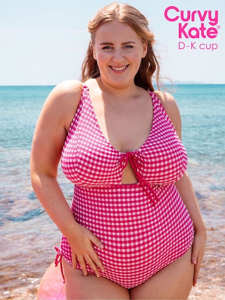 Curvy Kate Pink Holiday Check Non Wired Swimsuit (F86186) | ‏322‏₪