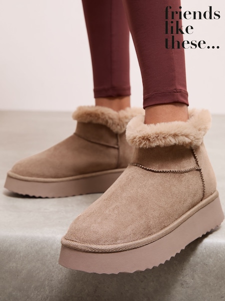 Friends Like These Taupe Cosy Borg Edge Faux Suede Ankle Boots (F86192) | R$ 355